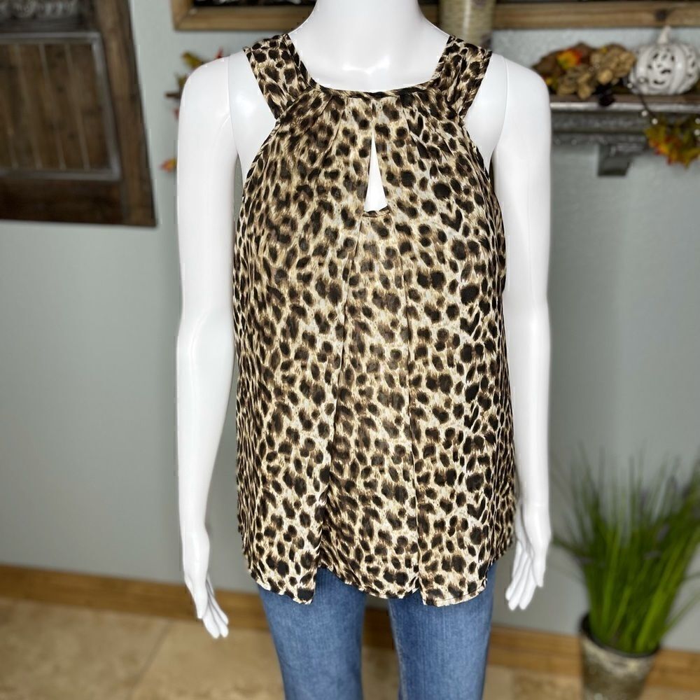 Skies Are Blue Sleeveless Sheer Layer Leopard Print Top Size Medium